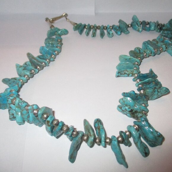 Turquoise Native American Sterling Silver 24" Vintage Necklace - Picture 1 of 5